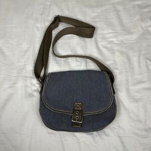 y2k navy blue pinstriped small crossbody bag with brown strap